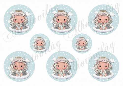 Szépséges angyalka halványkék körökön hóesésben