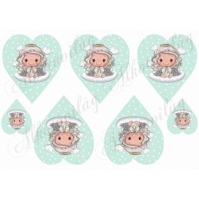 Szépséges angyalka mentás szíveken hóesésben