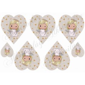   Szőke szépséges angyalka csillagokkal szövet textúrájú szíveken