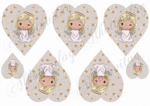 Szőke szépséges angyalka csillagokkal szövet textúrájú szíveken