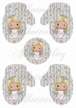 Szőke szépséges angyalka szürke kötött kesztyűkön nagyban