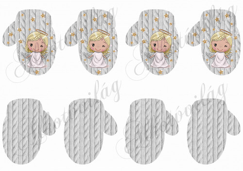 Szőke szépséges angyalka szürke kötött kesztyűkön