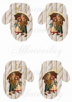 Kötött mintás kesztyű DUPLA vintage mintával, csillagokkal, hópelyhekkel