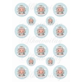   Szépséges angyalka halványkék körökön hóesésben KICSIBEN