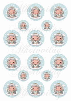 Szépséges angyalka halványkék körökön hóesésben KICSIBEN