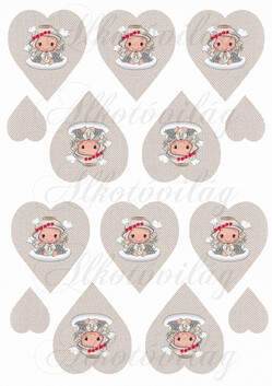 Szépséges angyalka mikulásvirágos koszorúval szövet textúrájú szíveken KICSIBEN