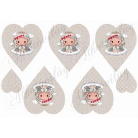   Szépséges angyalka mikulásvirágos koszorúval szövet textúrájú szíveken