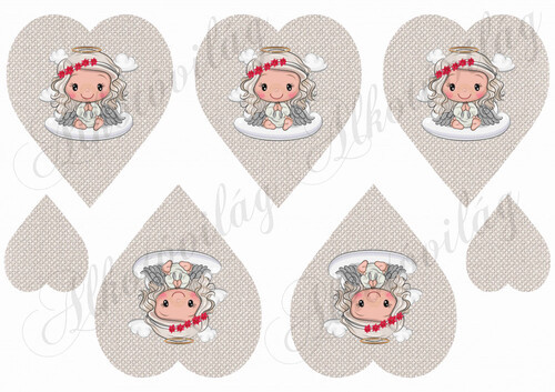 Szépséges angyalka mikulásvirágos koszorúval szövet textúrájú szíveken