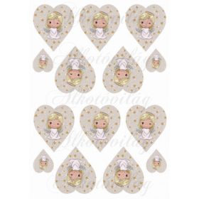   Szőke szépséges angyalka csillagokkal szövet textúrájú szíveken KICSIBEN