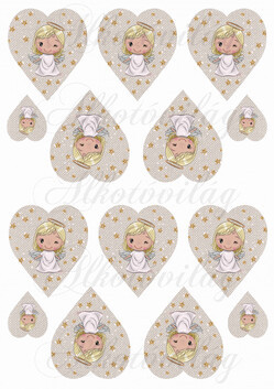 Szőke szépséges angyalka csillagokkal szövet textúrájú szíveken KICSIBEN