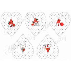   Cuki karácsonyi manók apró szürke szív mintás szívekben- SZEMEKKEL