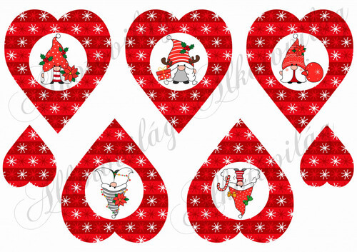 Cuki karácsonyi manók hópelyhes szívekben- SZEMEKKEL