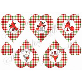Cuki karácsonyi manók piros-zöld kockás szívekben