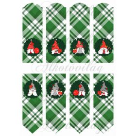 Cuki karácsonyi manók zöld kockás könyvjelzőkön