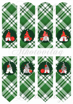 Cuki karácsonyi manók zöld kockás könyvjelzőkön