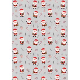   Cuki mikulások ajándékcsomagokkal, cukorkabotokkal halványszürke alapon