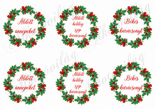 Karácsonyi koszorúk piros masnikkal - FELIRATOKKAL