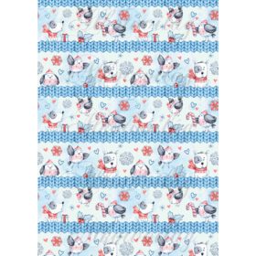   Mikulássapis kismadarak, kutyusok kötött kék bordűrökkel