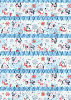 Mikulássapis kismadarak, kutyusok kötött kék bordűrökkel