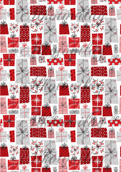 Piros-szürke ajándékcsomagok fehér alapon