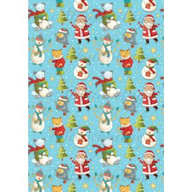   Retro mikulás, hóember, maci, róka fenyőfákkal, csillagokkal