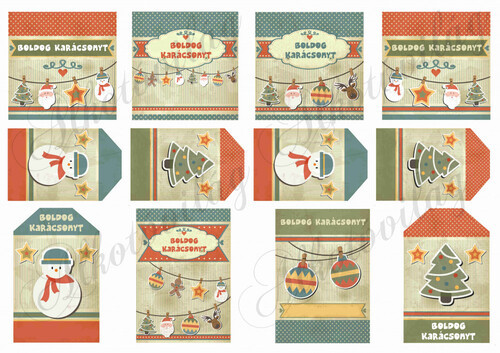Retro karácsonyi kártyák különböző formákban - BOLDOG KARÁCSONYT feliratokkal