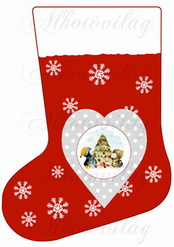 Mikuláscsizma pöttyös szíven cuki pingvinekkel