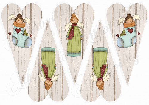 Angyalkák fa struktúrájú hosszúkás szíveken