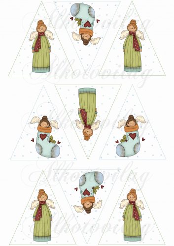 Cuki mosolygós angyalkák háromszögekben karácsonyfadíszhez
