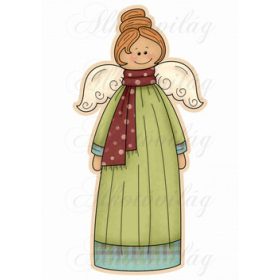 Hosszú zöld ruhás angyalka háttérrel MOSOLYGÓSAN