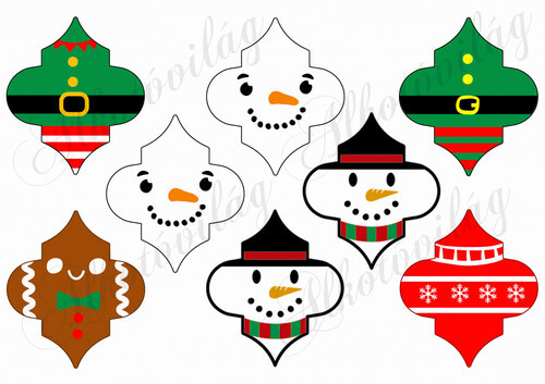 Karácsonyfadíszek különböző figurákkal