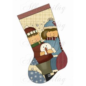   Mikuláscsizma mosolygós lánykával, fiúval és hóemberrel