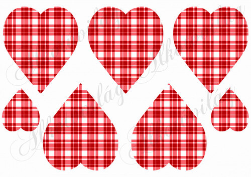 Négyzetrácsos szívek PIROS -fehér színben