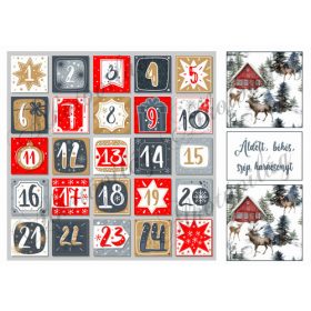Adventi számok piros-acélkékes-barnás árnyalatban