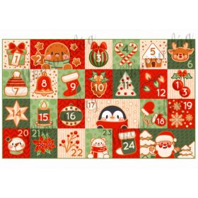   Cuki adventi naptár mézeskalács fugurákkal piros-zöld árnyalatban