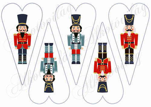 Diótörő figurák hosszúkás szívekben