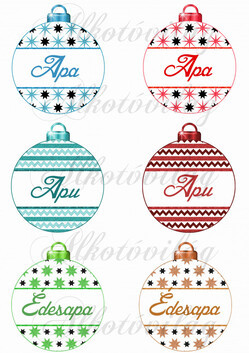Karácsonyfa gömbök APA, APU, ÉDESAPA feliratokkal