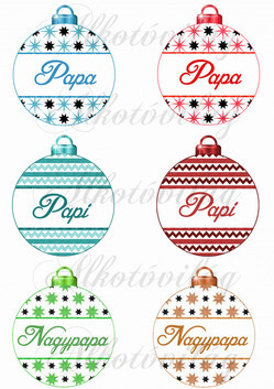 Karácsonyfa gömbök PAPA, PAPI, NAGYPAPA feliratokkal