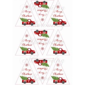   Karácsonyi autók MERRY CHRISTMAS felirattal háromszög alapon fenyődíszhez