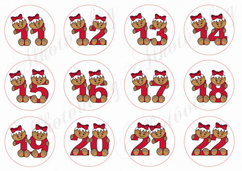 Mézeskalács számok adventi számokhoz 11-22 PIROSBAN
