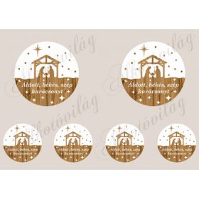   Betlehemes sziluett fa alapon 10 cm-es körökkel - HÍMZŐKERETHEZ