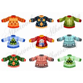   Csúnya karácsonyi pulcsik díszekkel, fenyőfával kézzel festve