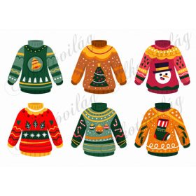 Csúnya karácsonyi pulcsik hóemberrel, fenyőfával