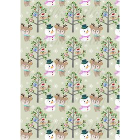 Cuki hóember és őzike fákon ülő baglyokkal