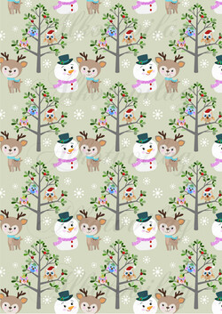 Cuki hóember és őzike fákon ülő baglyokkal