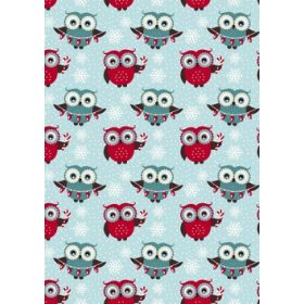 Karácsonyi baglyok cukorkabottal hópelyhek között