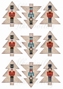 Papír utánzatú fenyőfák Diótörő figurákkal