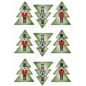   Papír utánzatú fenyőfák ZÖLD SZÍNBEN - DIÓTÖRŐ FIGURÁKKAL