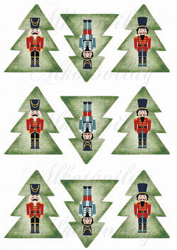 Papír utánzatú fenyőfák ZÖLD SZÍNBEN - DIÓTÖRŐ FIGURÁKKAL