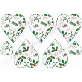 Szívek magyal levelekkel, piros bogyókkal, fenyőágakkal